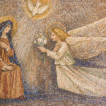 Sanctuary of Caravaggio (BG), ITALY - 24-8-2017. Annunciation of VIrgin mosaic