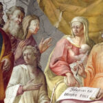 ZAGREB, CROATIA - MARCH 11: His name is John, Birth of Saint John the Baptist, fresco on the ceiling of the Saint John the Baptist church in Zagreb, Croatia, on March 11, 2017.