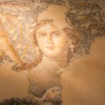 The most famous Roman mosaic image of a young woman, possibly Venus, which has been dubbed the "Mona Lisa of the Galilee", Zippori Archaeological National Park, Galilee, Israel.